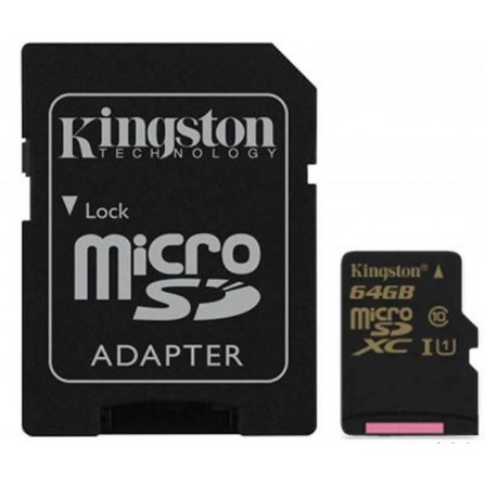 Карта памяти Kingston microSDXC 64 Gb UHS-I + adapter U1 (R90, W45MB/s)