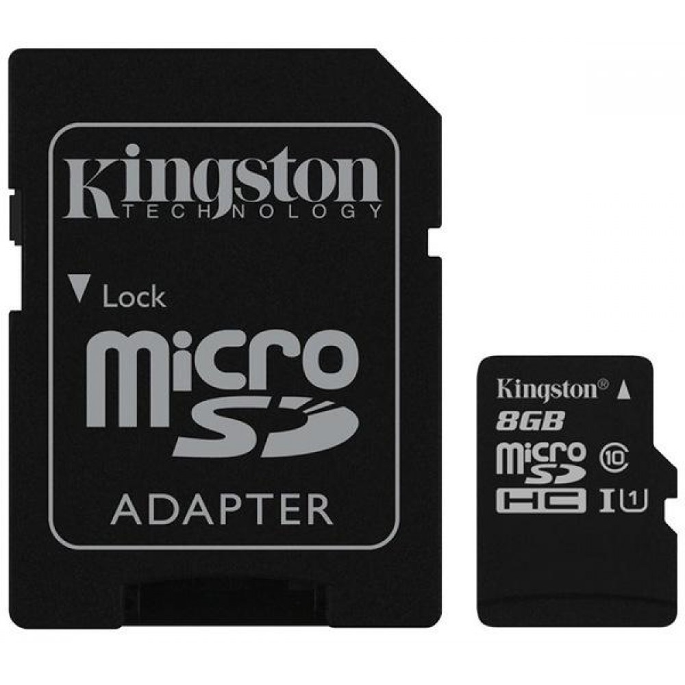 Карта памяти Kingston microSDHC 8 Gb UHS-I+adapter U1 (R45, W10MB/s)