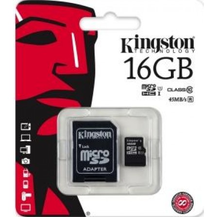 Карта памяти Kingston microSDHC 16 Gb UHS-I+adapter U1 (R45, W10MB/s)