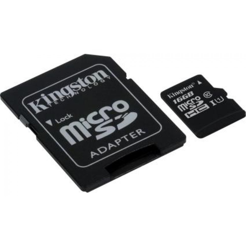 Карта памяти Kingston microSDHC 16 Gb UHS-I+adapter U1 (R45, W10MB/s)