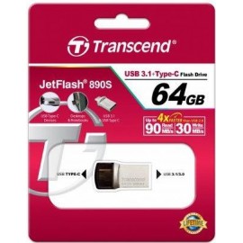 Flash Drives Transcend JetFlash 890 64GB, Type-C, USB 3.1/3.0 Silver