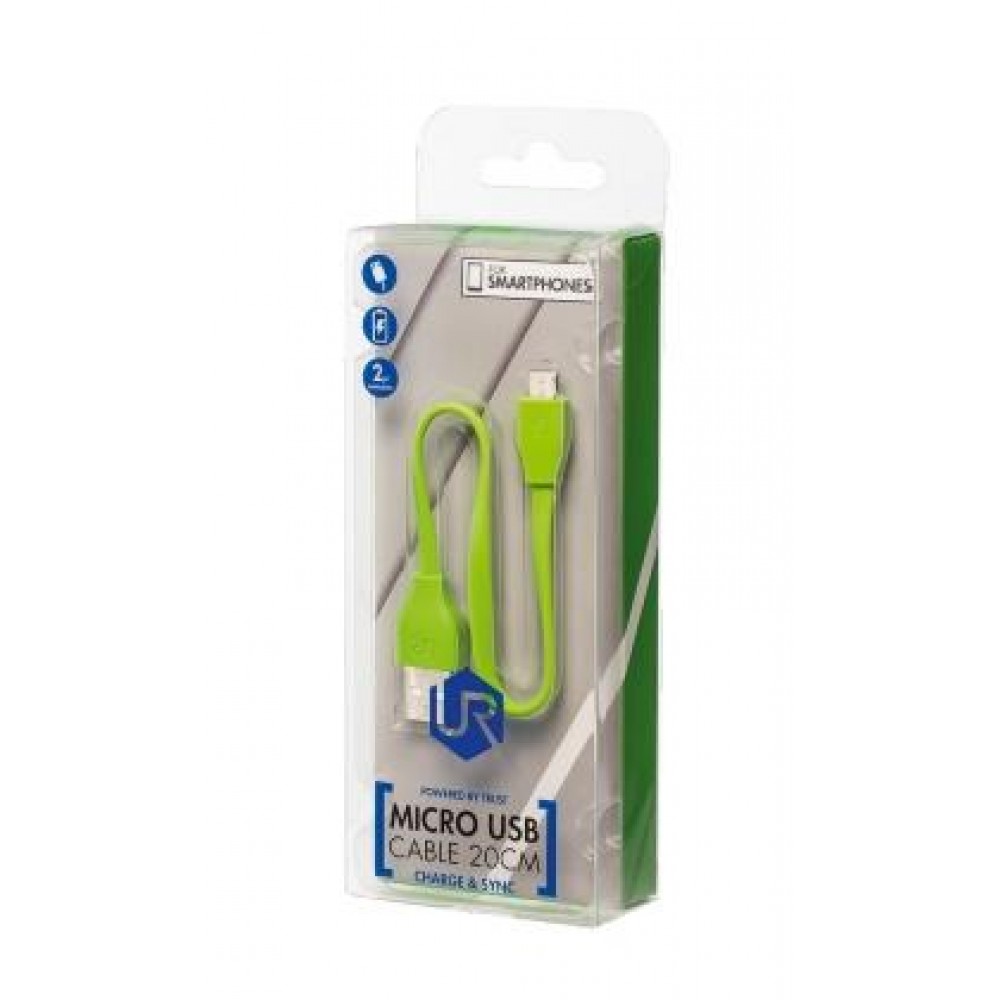 Кабель Trust URBAN FLAT MICRO-USB CABLE 20cm Lime
