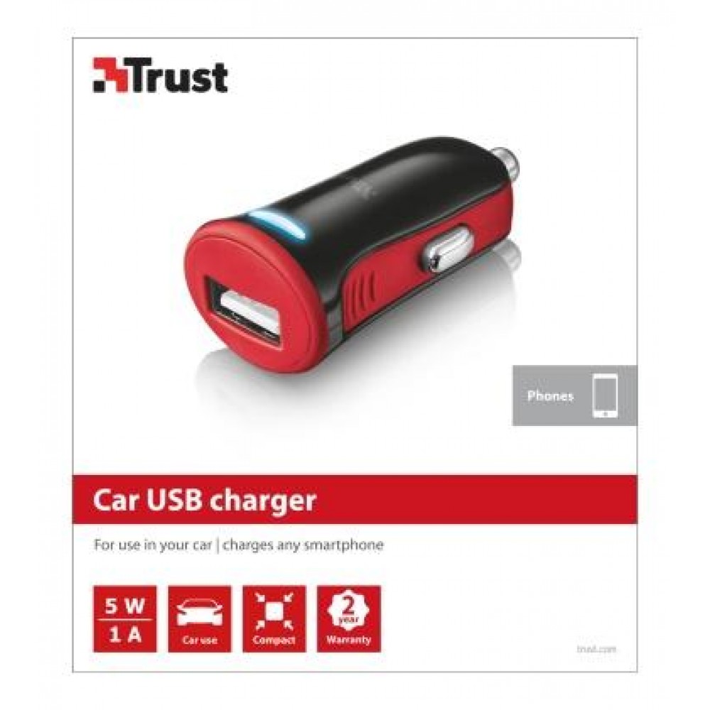 Автомобильное зарядное устройство Trust 5W Car Charger Red