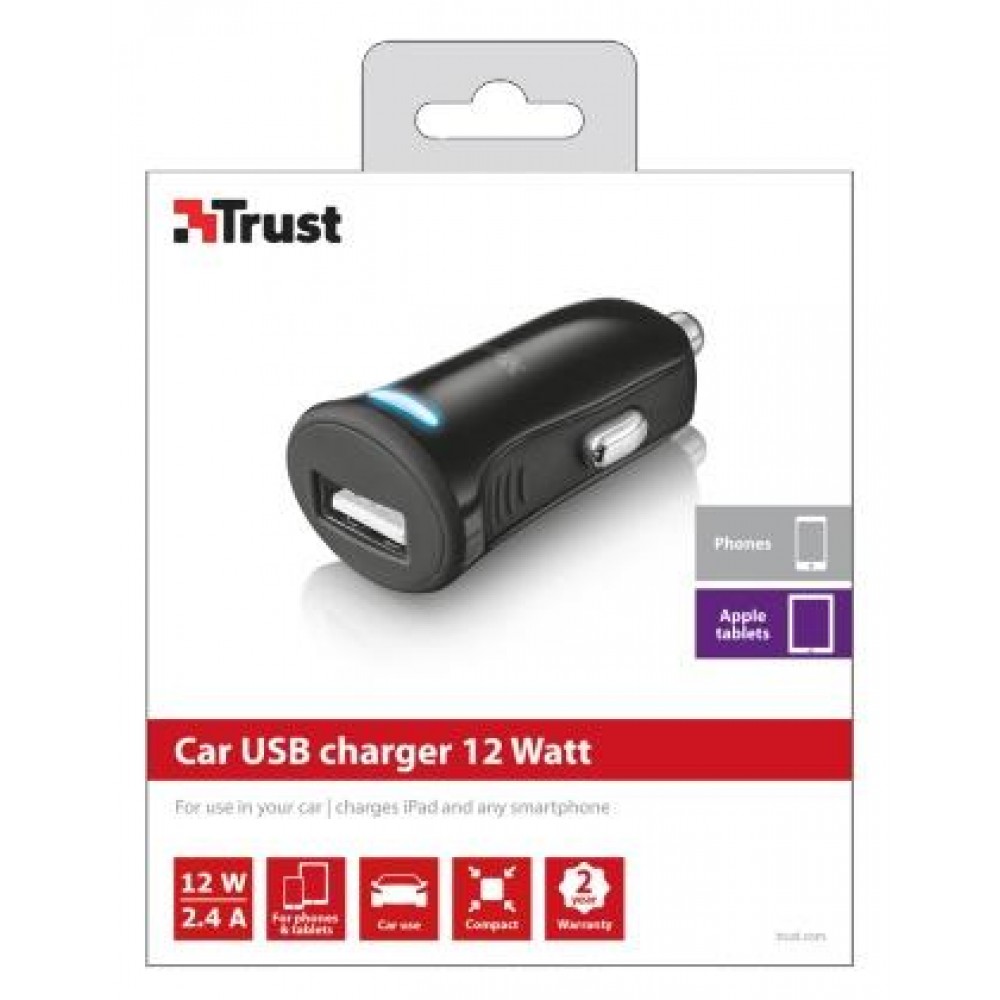 Автомобильное зарядное устройство Trust 12W Car Charger Black
