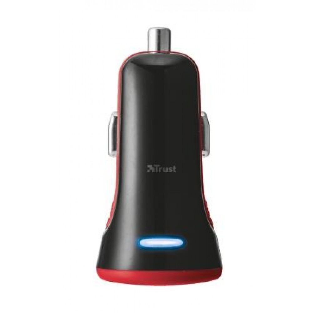 Автомобильное зарядное устройство Trust 20W Car Charger with 2 USB port Red