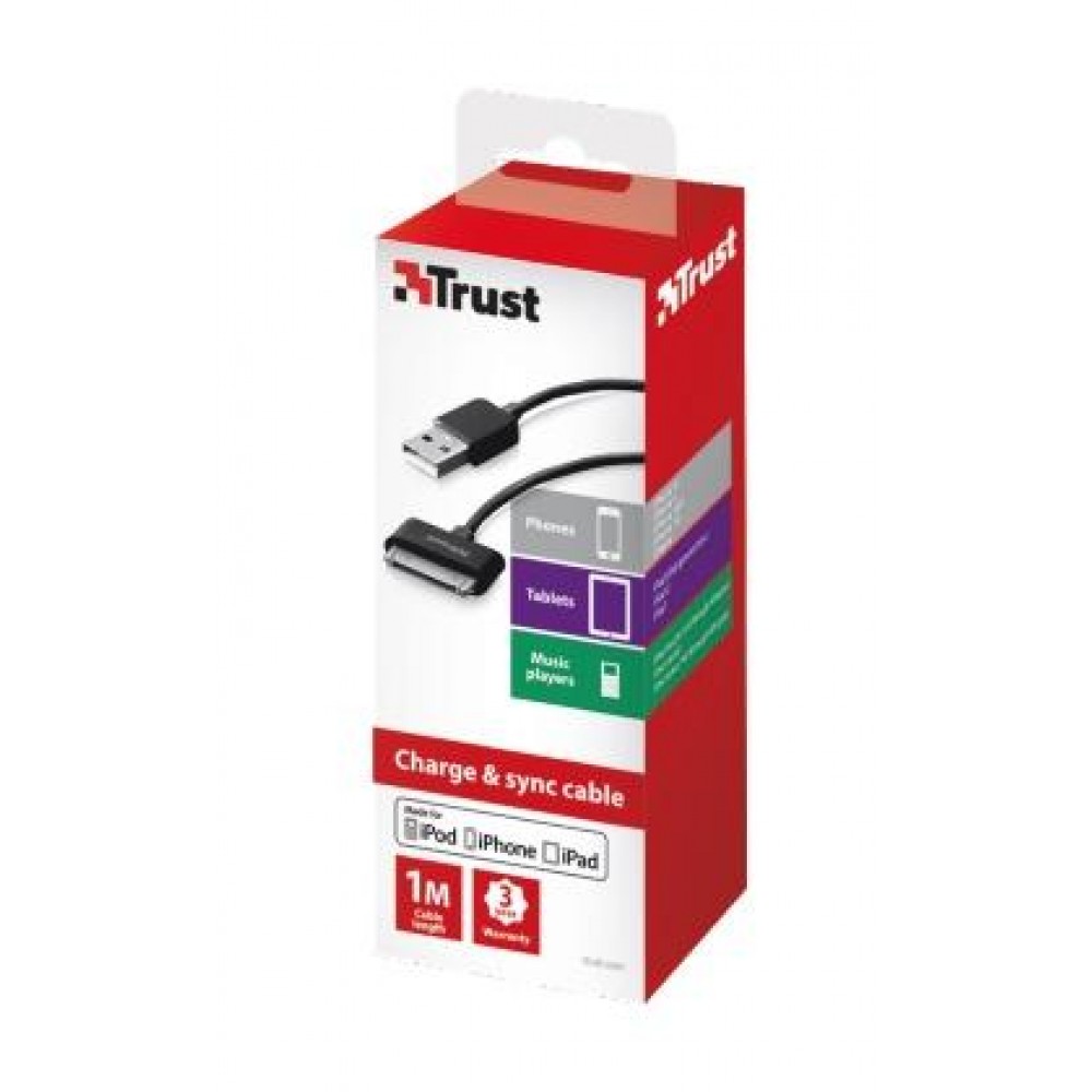 Кабель Trust 30-pin cable for Apple - 1M Black