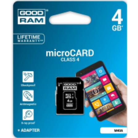 Карта памяти Goodram microSDHC 4GB Class 4 + adapter