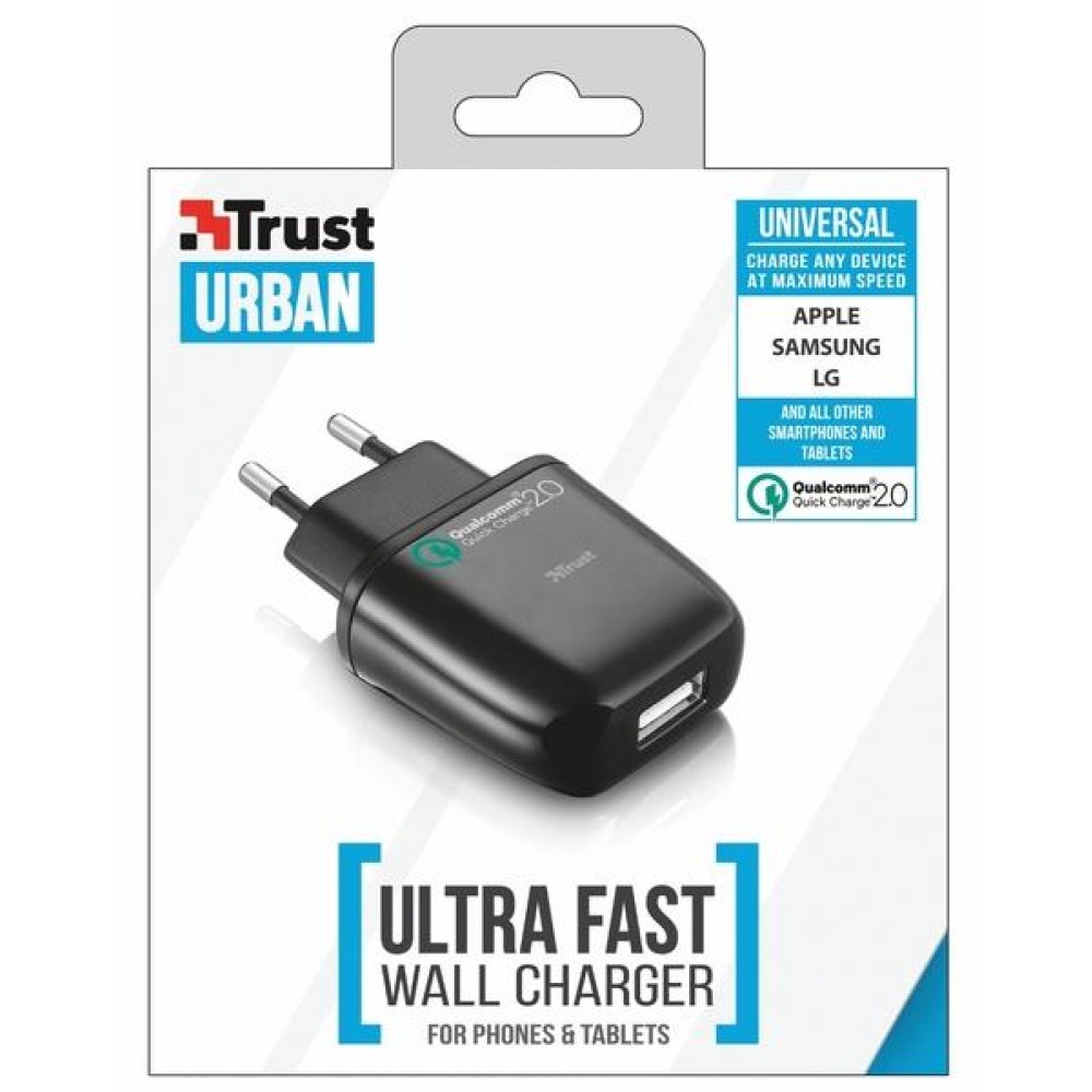 Зарядное устройство Trust URBAN Ultra Fast Wall Charger 2.0 - Black