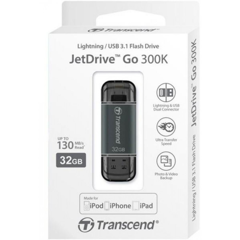 Flash Drive Transcend JetDrive Go 300 32GB, Lightning/USB 3.1 Black
