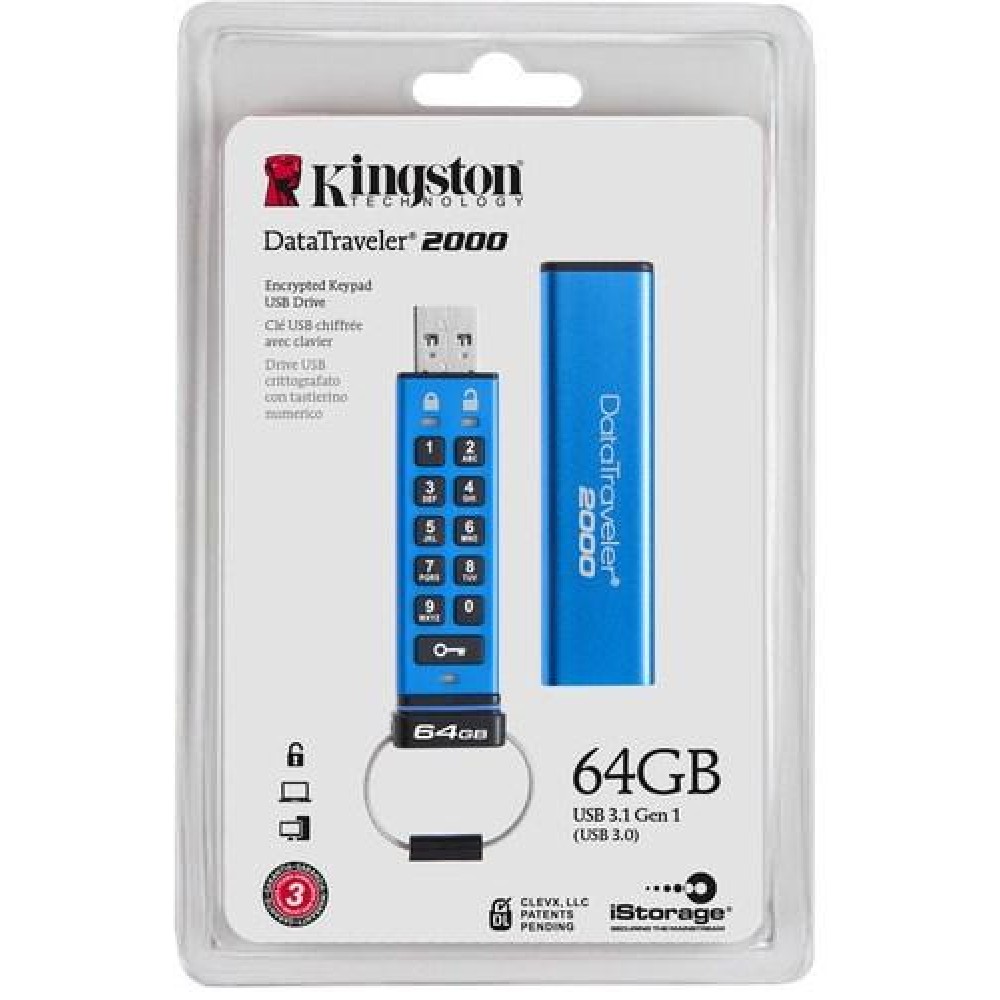 Flash Drive Kingston DT 2000 64 GB Keypad Access USB 3.1
