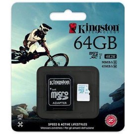 Карта памяти Kingston microSDHC 64 Gb Action UHS-I U3 +SD ad(R90,W45)